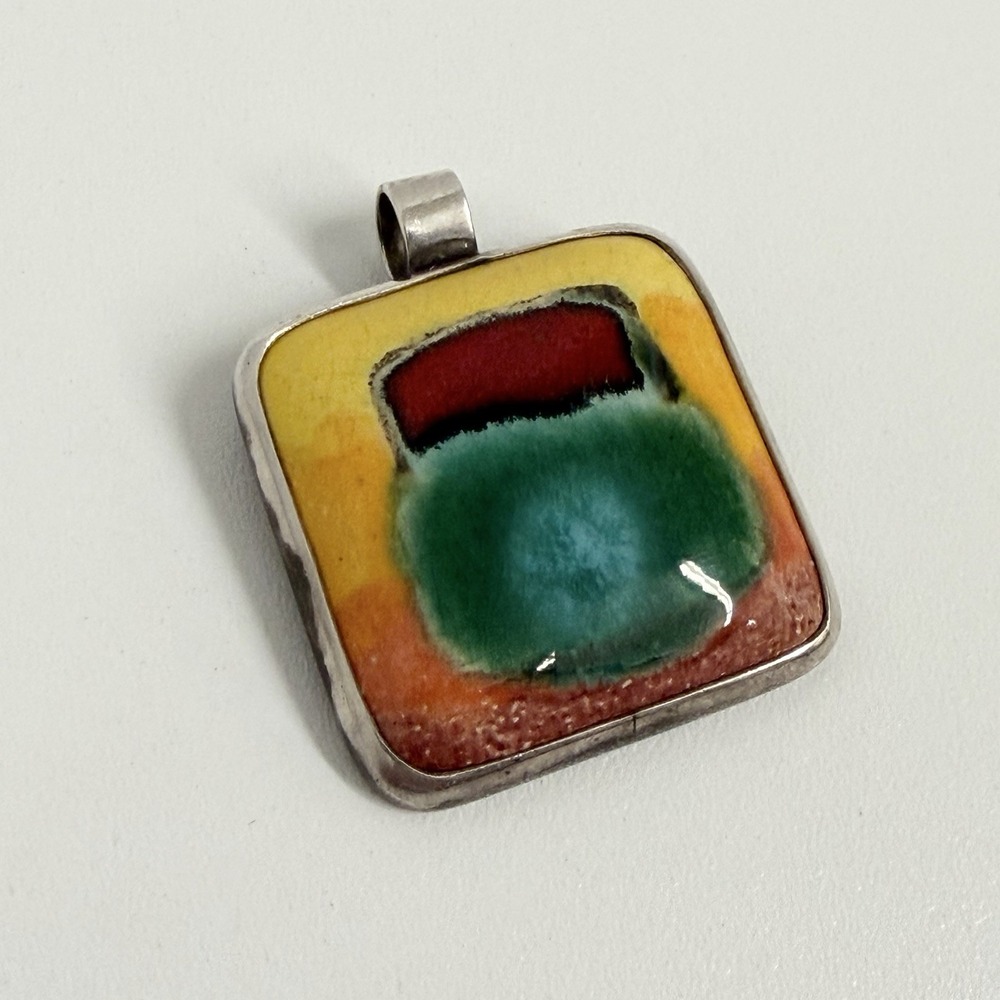 Vintage Sterling Hand Painted Pendant by DG D. Gulliery 32 Grams ART  TO WEAR